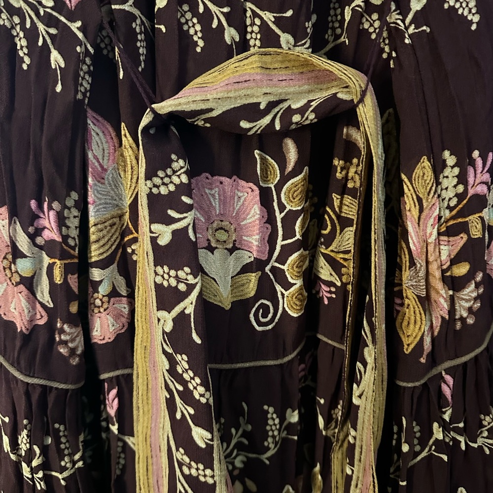 FARM RIO Burgundy Bella Maxi Dress | Tropical Floral Boho Statement | Size L EUC - Picture 9 of 9